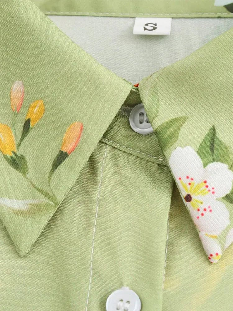 Women's clothing 2024 new fashion European and American style retro simple printed lapel single-breasted slim flower dress - FitHealthHavenFitHealthHavenFitHealthHaven14:203027876;5:361385Light GreenLWomen's clothing 2024 new fashion European and American style retro simple printed lapel single-breasted slim flower dress