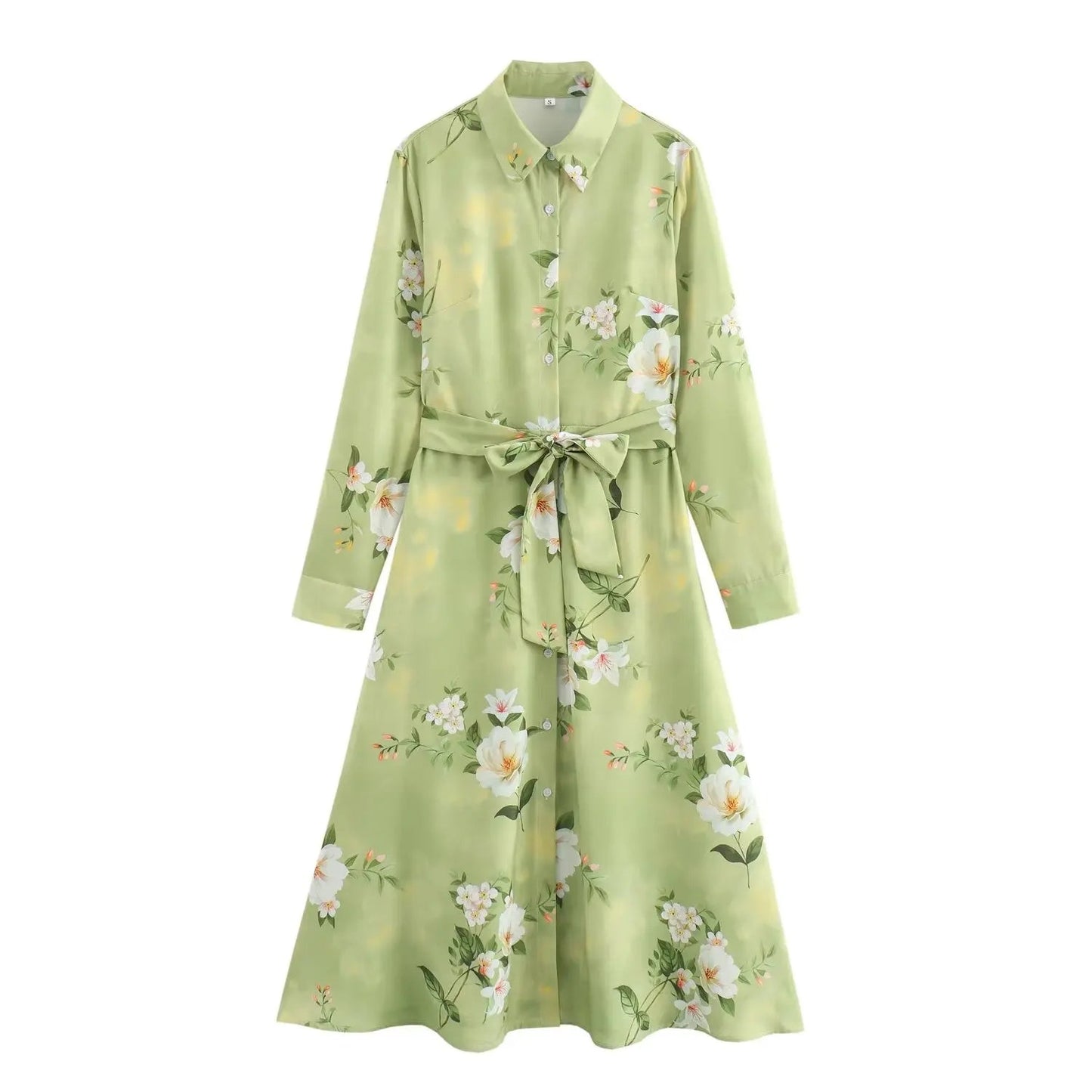 Women's clothing 2024 new fashion European and American style retro simple printed lapel single-breasted slim flower dress - FitHealthHavenFitHealthHavenFitHealthHaven14:203027876;5:361385Light GreenLWomen's clothing 2024 new fashion European and American style retro simple printed lapel single-breasted slim flower dress