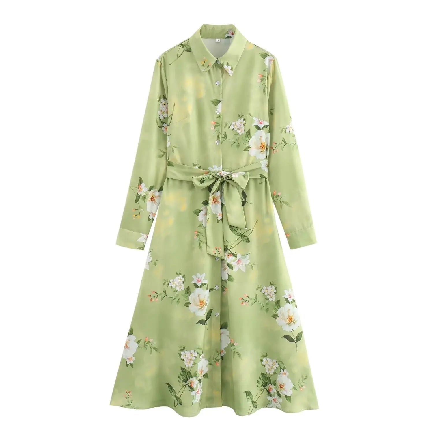 Women's clothing 2024 new fashion European and American style retro simple printed lapel single-breasted slim flower dress - FitHealthHavenFitHealthHavenFitHealthHaven14:203027876;5:361385Light GreenLWomen's clothing 2024 new fashion European and American style retro simple printed lapel single-breasted slim flower dress