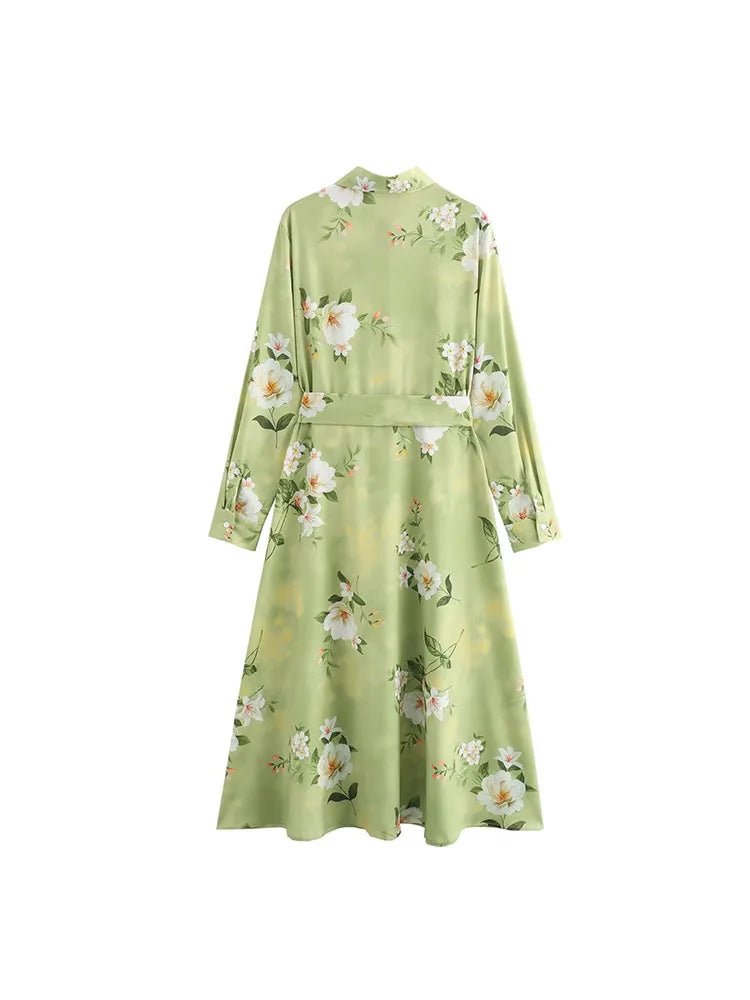 Women's clothing 2024 new fashion European and American style retro simple printed lapel single-breasted slim flower dress - FitHealthHavenFitHealthHavenFitHealthHaven14:203027876;5:361385Light GreenLWomen's clothing 2024 new fashion European and American style retro simple printed lapel single-breasted slim flower dress