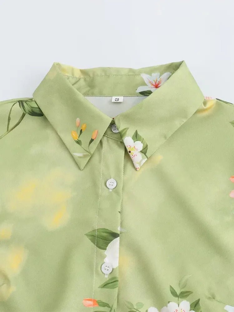 Women's clothing 2024 new fashion European and American style retro simple printed lapel single-breasted slim flower dress - FitHealthHavenFitHealthHavenFitHealthHaven14:203027876;5:361385Light GreenLWomen's clothing 2024 new fashion European and American style retro simple printed lapel single-breasted slim flower dress
