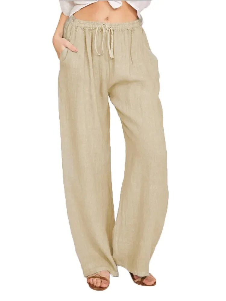 Women's Cotton Linen Pants Casual Loose Solid Elastic Waist Pocket Straight Trousers Ladies Oversize Wide Leg Pant Streetwear - FitHealthHavenFitHealthHavenFitHealthHaven14:200001438;5:100014064KhakiSWomen's Cotton Linen Pants Casual Loose Solid Elastic Waist Pocket Straight Trousers Ladies Oversize Wide Leg Pant Streetwear