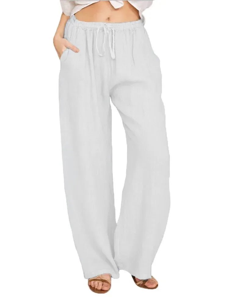 Women's Cotton Linen Pants Casual Loose Solid Elastic Waist Pocket Straight Trousers Ladies Oversize Wide Leg Pant Streetwear - FitHealthHavenFitHealthHavenFitHealthHaven14:29;5:361385WHITELWomen's Cotton Linen Pants Casual Loose Solid Elastic Waist Pocket Straight Trousers Ladies Oversize Wide Leg Pant Streetwear