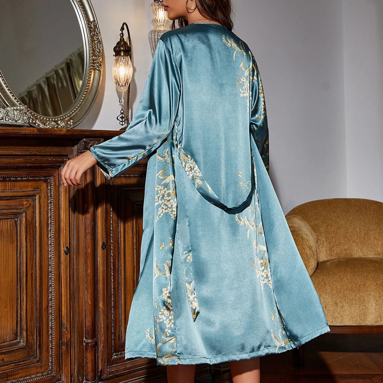 Women's Four Seasons Home Furnishing Lace Up Pajama Pajama Dresses Two Piece Set Thin Outerwear Medium Length Pajama Set - FitHealthHavenFitHealthHavenFitHealthHaven14:771grey;5:361386greyMWomen's Four Seasons Home Furnishing Lace Up Pajama Pajama Dresses Two Piece Set Thin Outerwear Medium Length Pajama Set