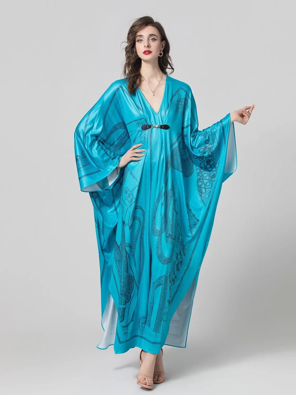 Women's Robes Sexy V Neck Batwing Sleeves Printed Loose Design Elegant Fashion Casul Long Dress Outerwear - FitHealthHavenFitHealthHavenFitHealthHaven14:496;5:100014065PURPLEXLWomen's Robes Sexy V Neck Batwing Sleeves Printed Loose Design Elegant Fashion Casul Long Dress Outerwear