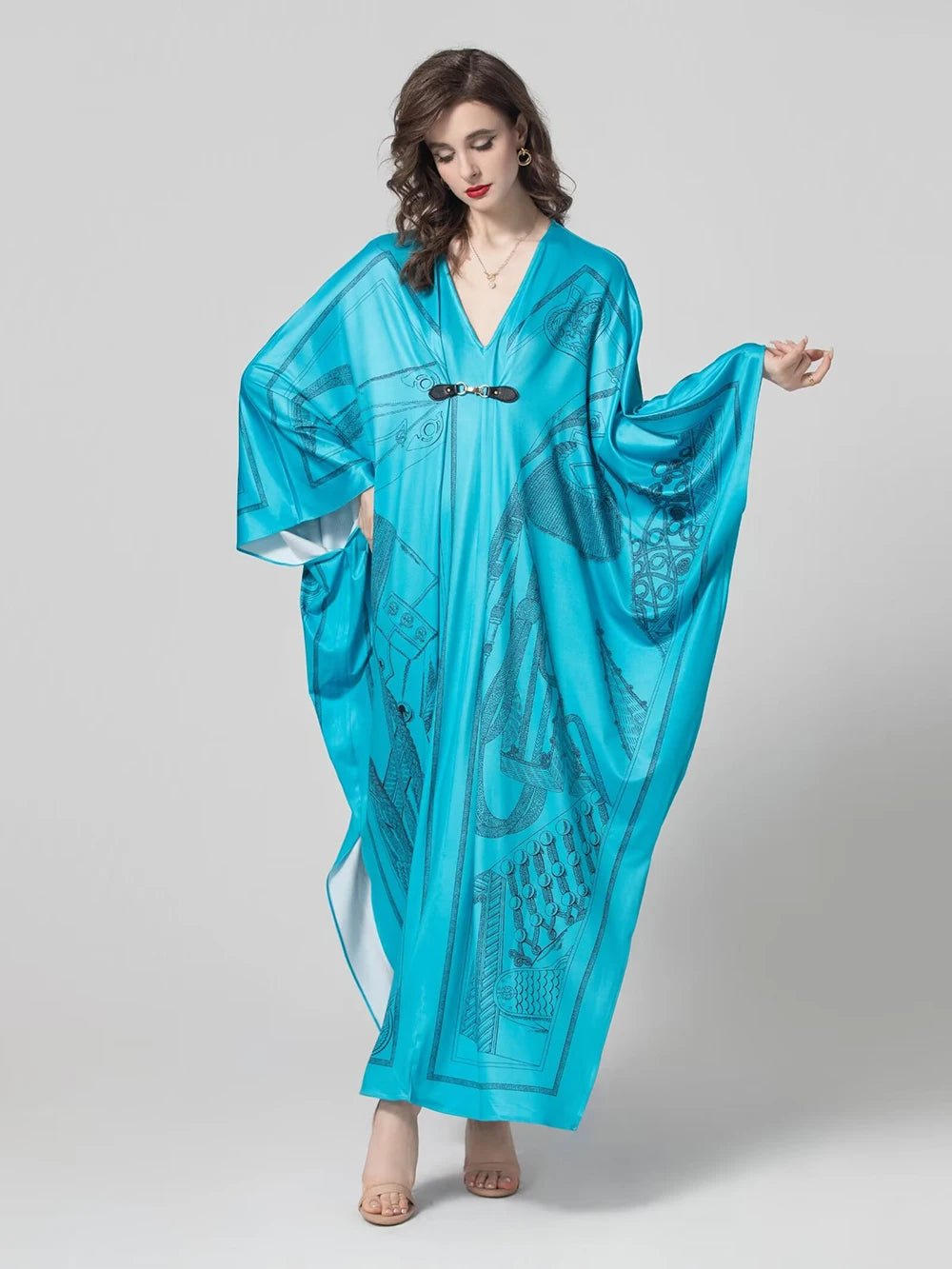 Women's Robes Sexy V Neck Batwing Sleeves Printed Loose Design Elegant Fashion Casul Long Dress Outerwear - FitHealthHavenFitHealthHavenFitHealthHaven14:173;5:361386BlueMWomen's Robes Sexy V Neck Batwing Sleeves Printed Loose Design Elegant Fashion Casul Long Dress Outerwear