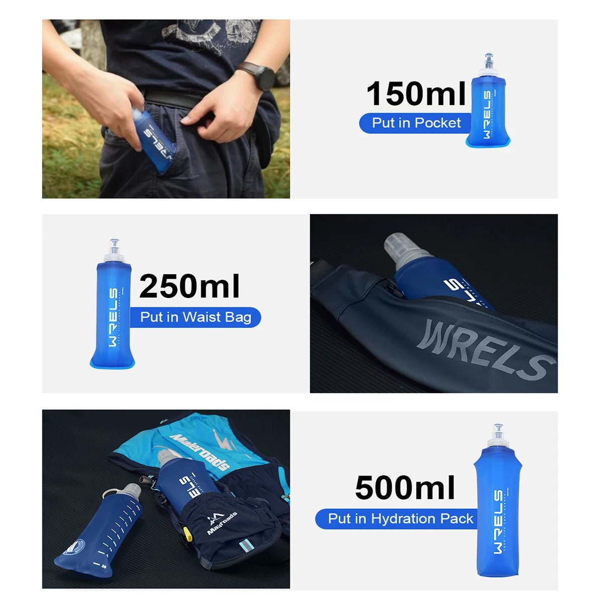WRELS Camping Soft Water Bottle Drinking Sport Folding Bag Flask Outdoor Running Hydration Pack Waist Bicycle BPA Free - FitHealthHavenFitHealthHavenFitHealthHaven14:200006154dark blue 150mldark blue 150mlWRELS Camping Soft Water Bottle Drinking Sport Folding Bag Flask Outdoor Running Hydration Pack Waist Bicycle BPA Free